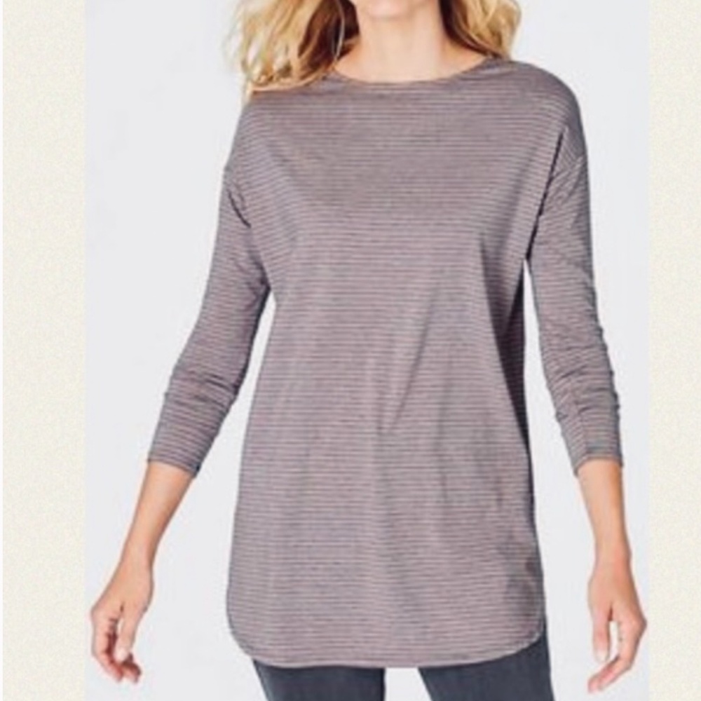 J. Jill Striped Luxe Supima Tunic Top Gray Pink XL Soft